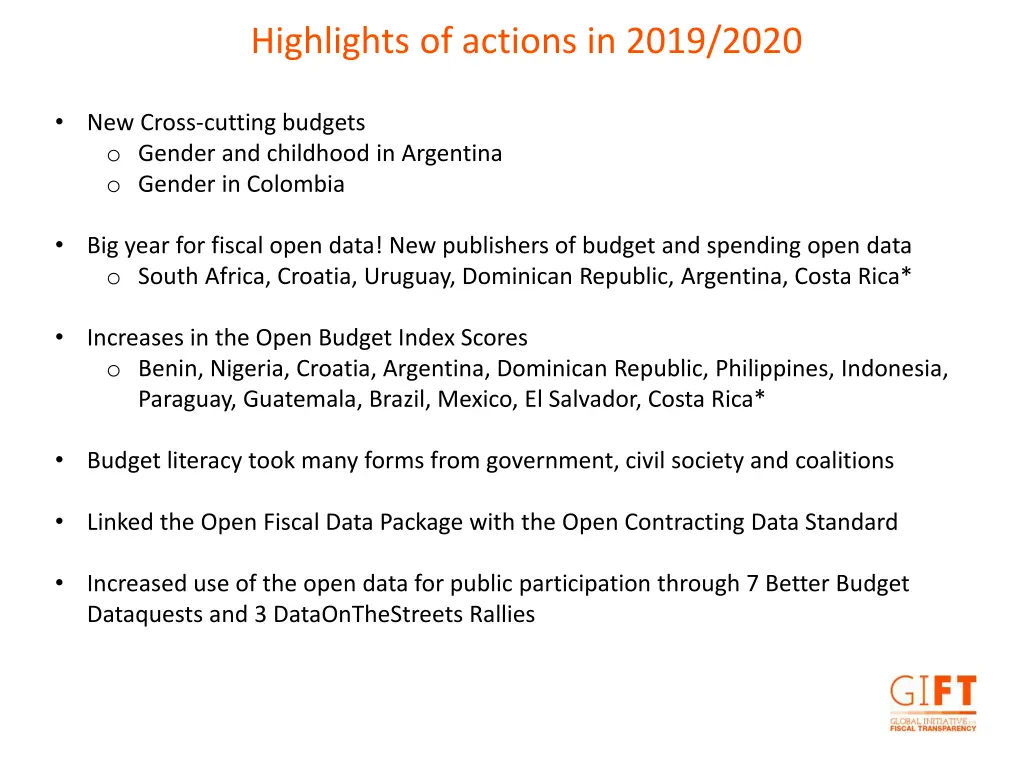 highlights of actions in 2019 2020