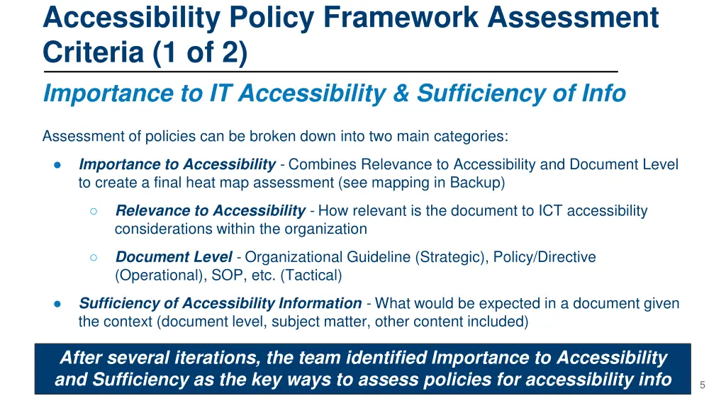 accessibility policy framework assessment