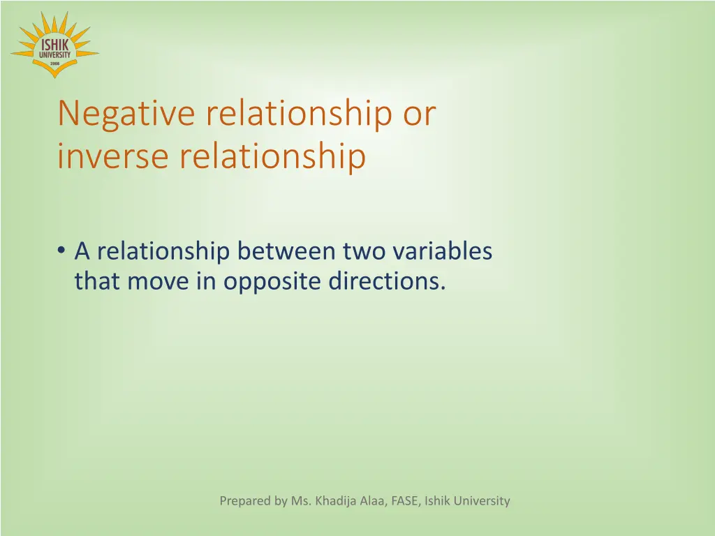 negative relationship or inverse relationship