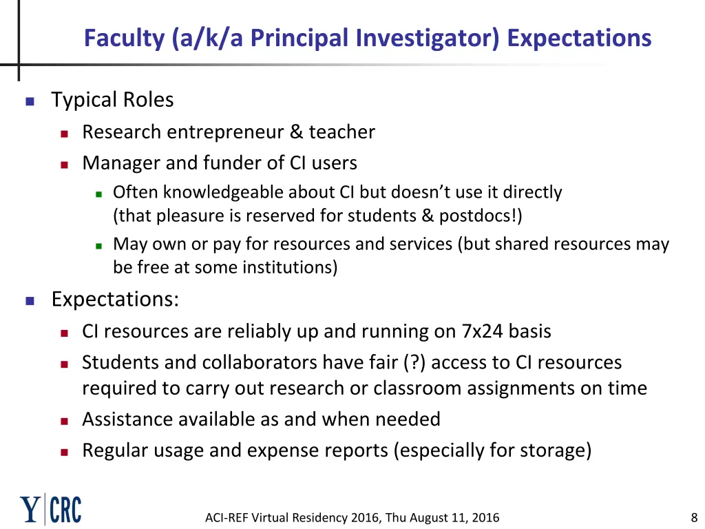 faculty a k a principal investigator expectations