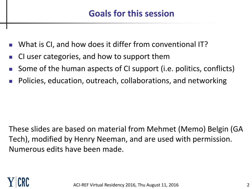 goals for this session