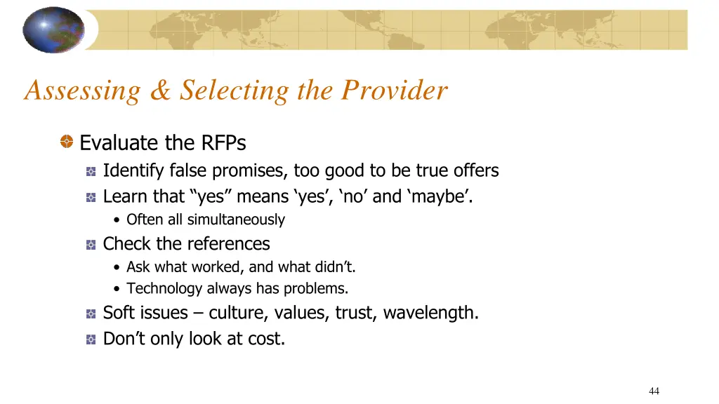 assessing selecting the provider