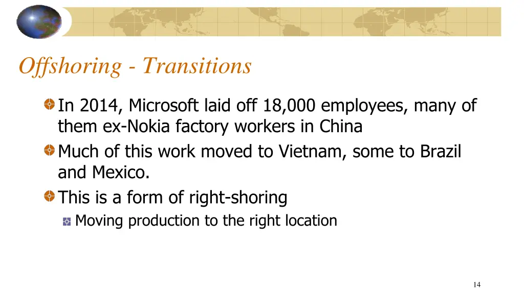 offshoring transitions