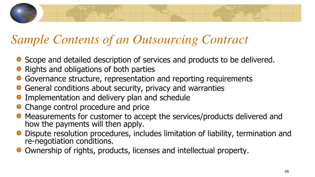 sample contents of an outsourcing contract