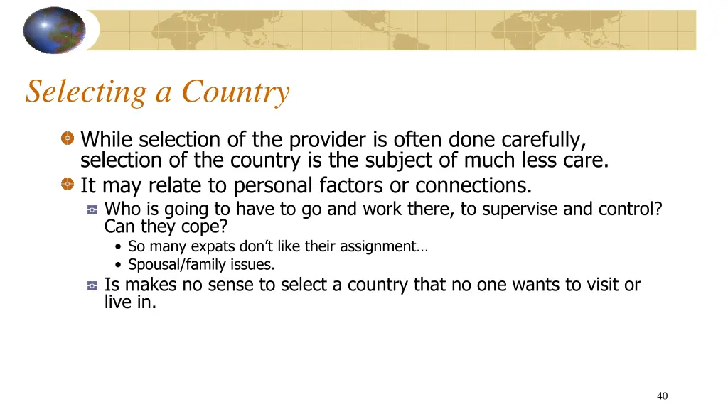 selecting a country