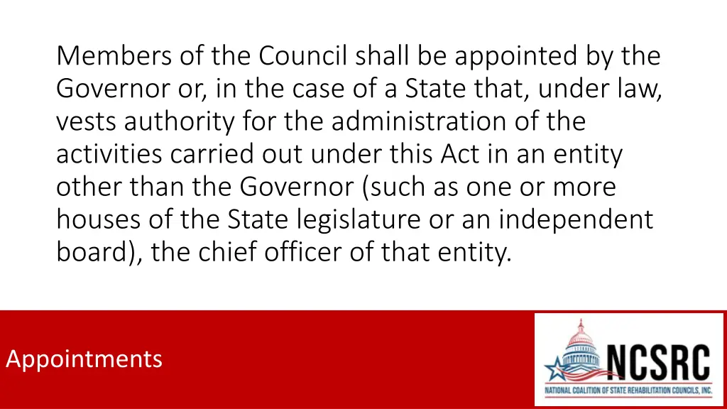 members of the council shall be appointed