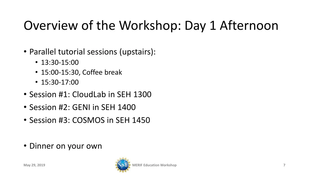 overview of the workshop day 1 afternoon