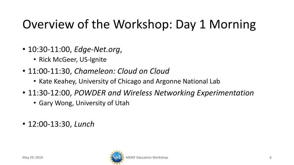 overview of the workshop day 1 morning 1