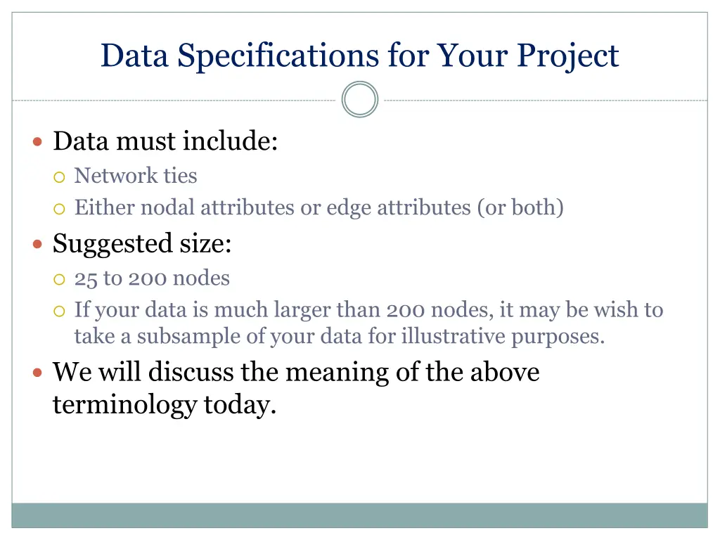 data specifications for your project