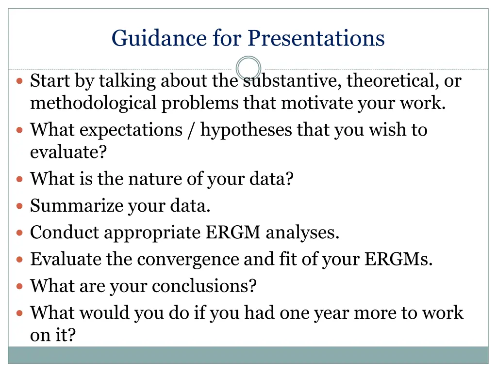 guidance for presentations