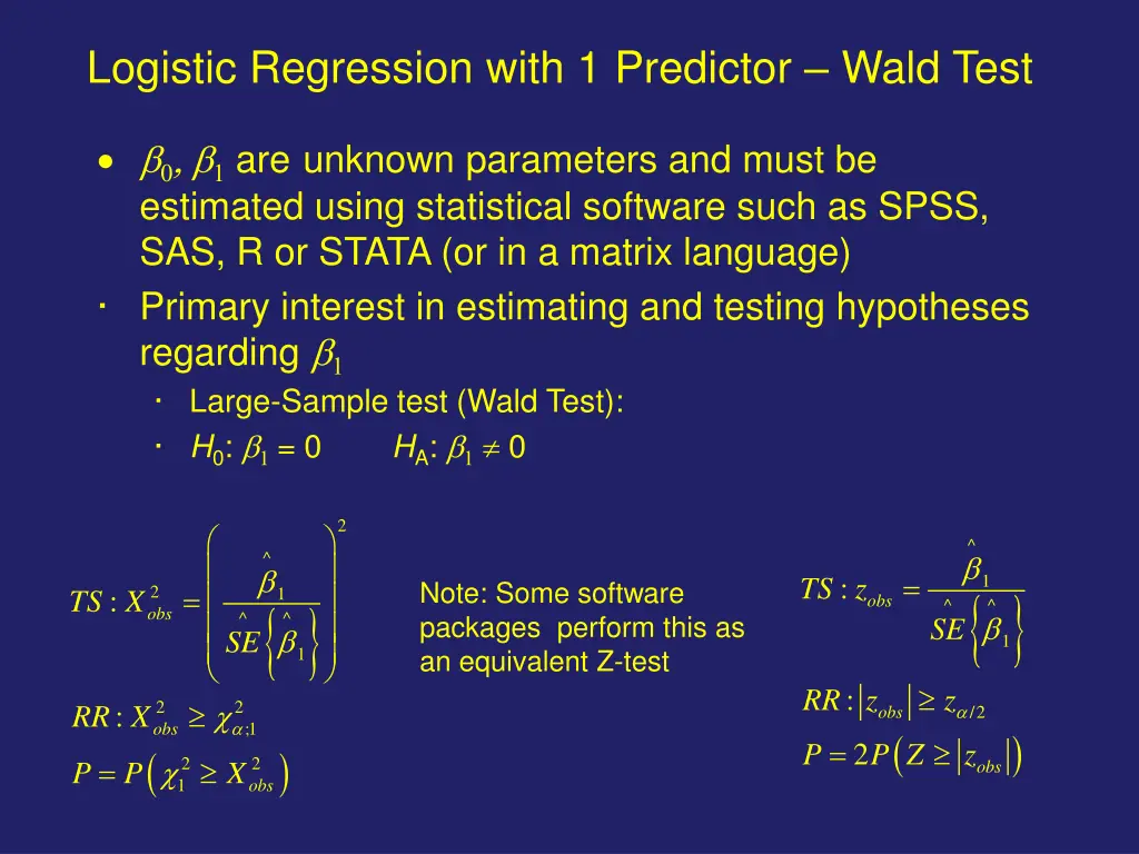 logistic regression with 1 predictor wald test
