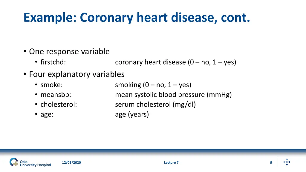 example coronary heart disease cont