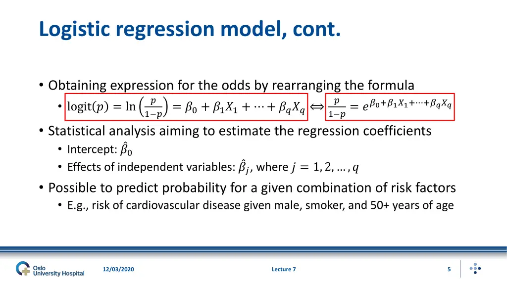 logistic regression model cont