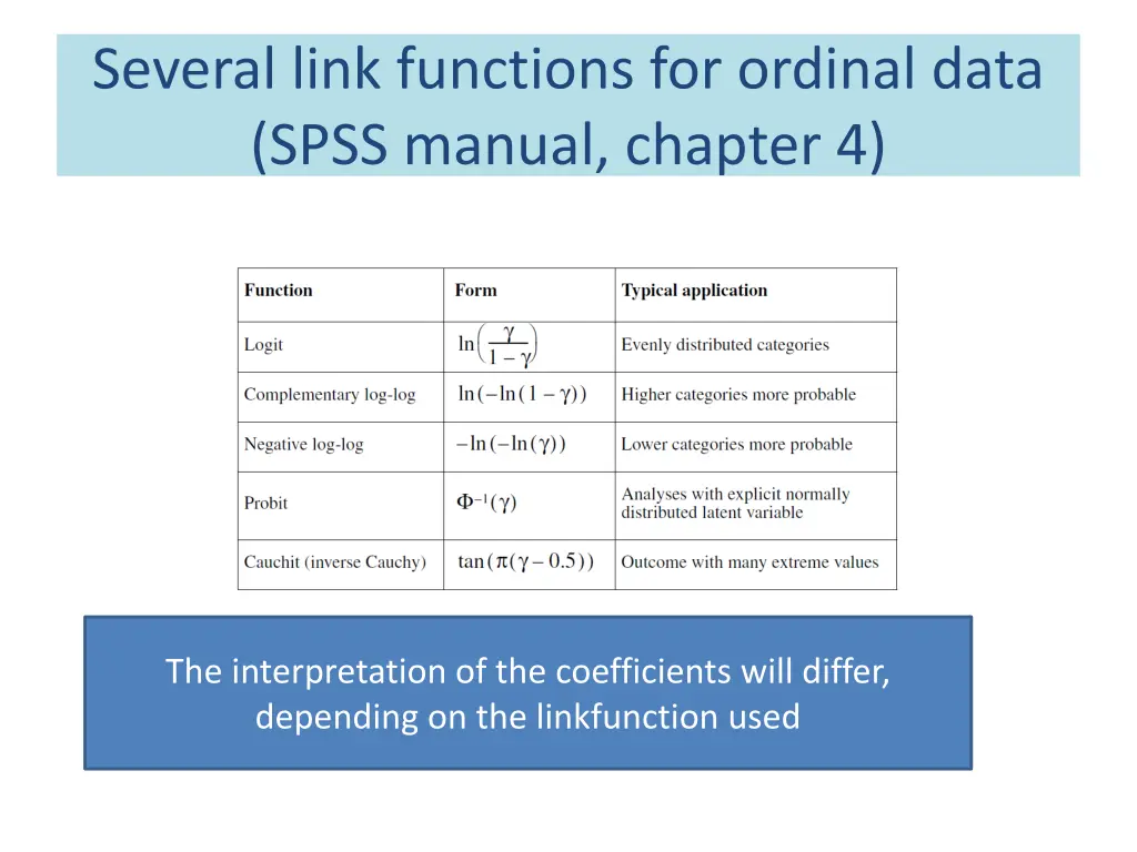 several link functions for ordinal data spss