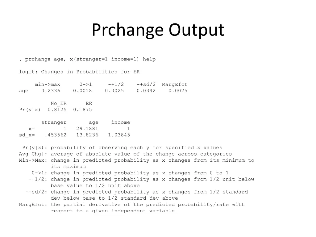 prchange output