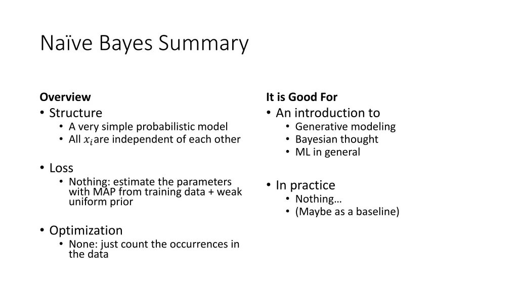 na ve bayes summary