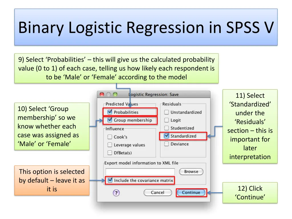 binary logistic regression in spss v