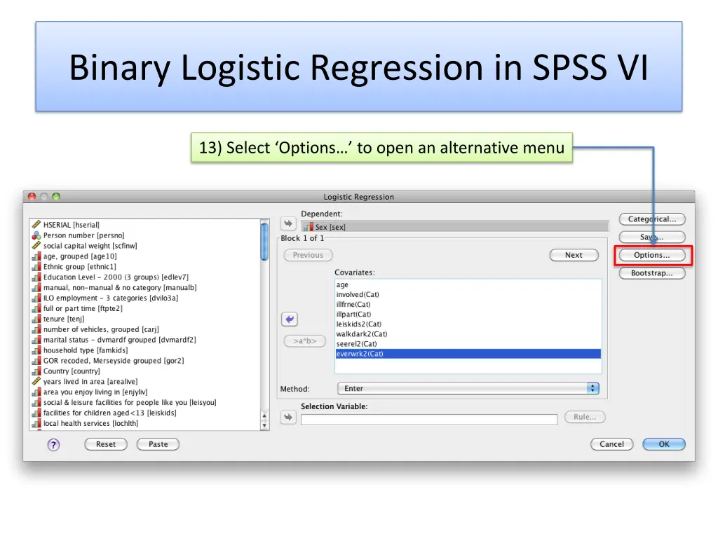 binary logistic regression in spss vi