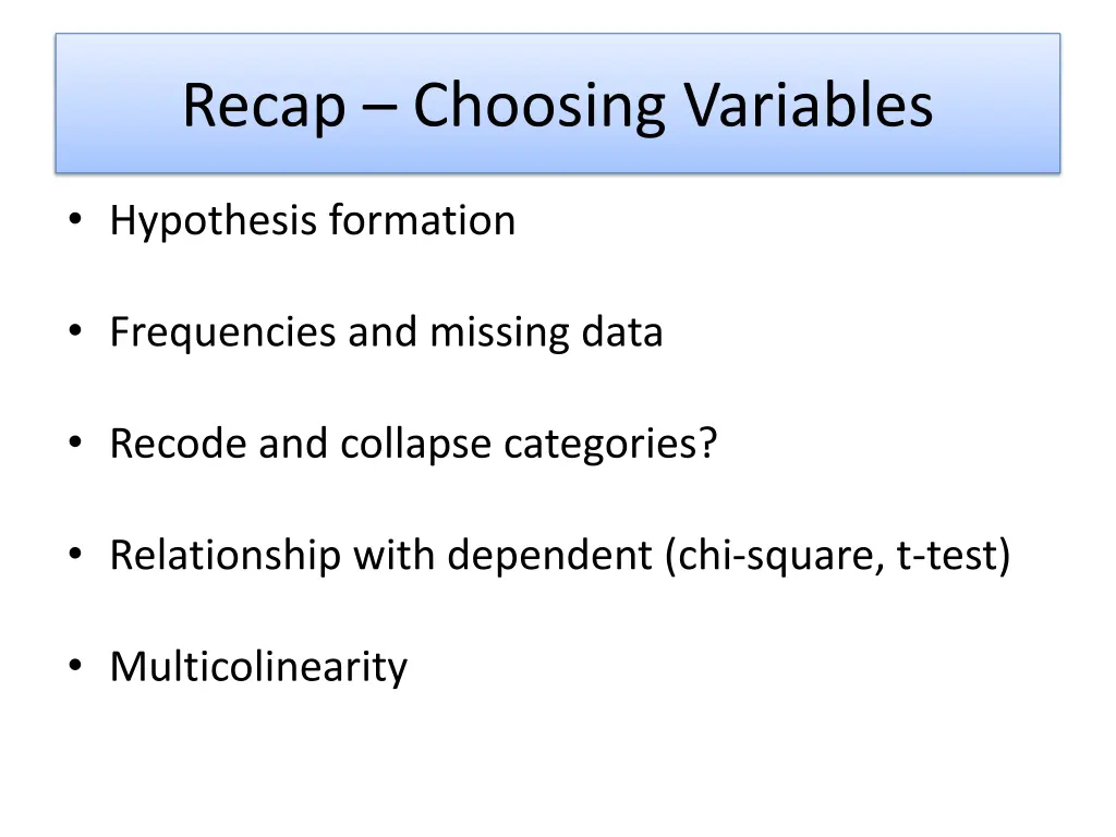 recap choosing variables