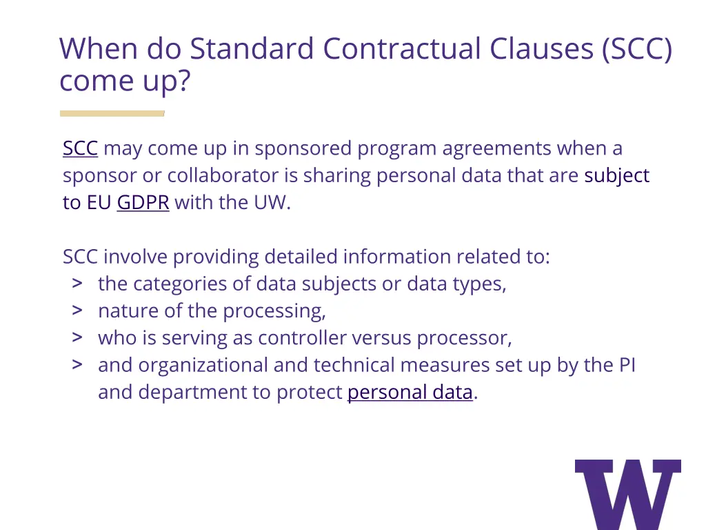 when do standard contractual clauses scc come up