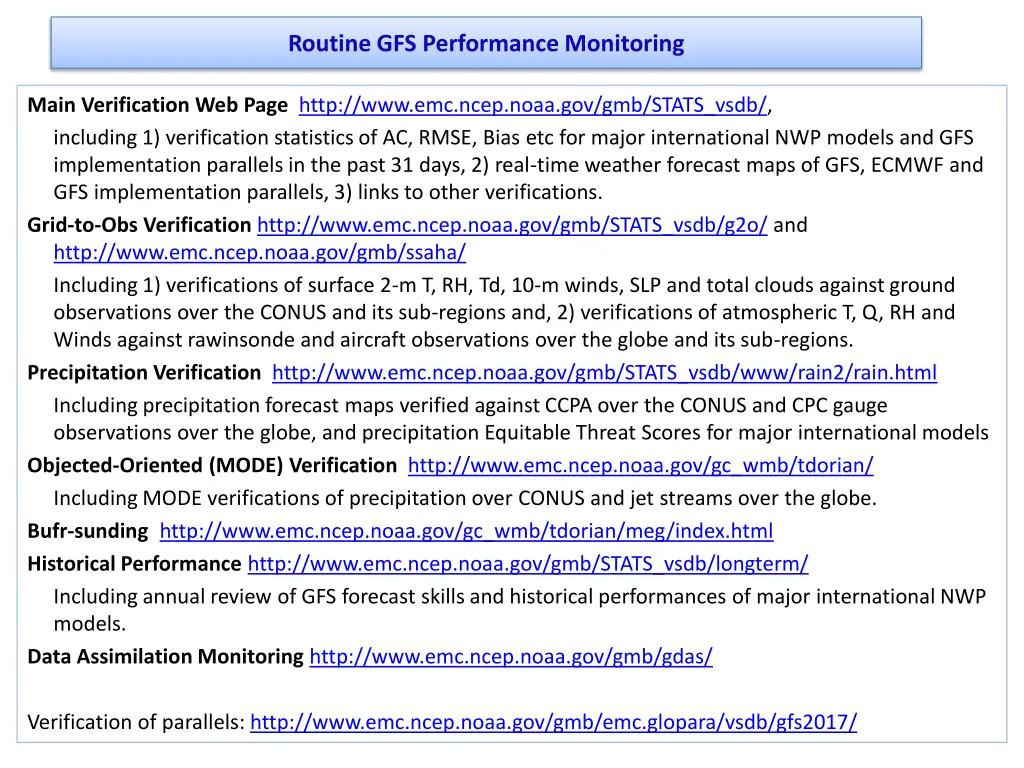 routine gfs performance monitoring