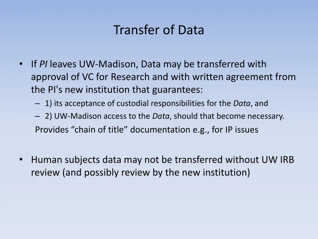transfer of data