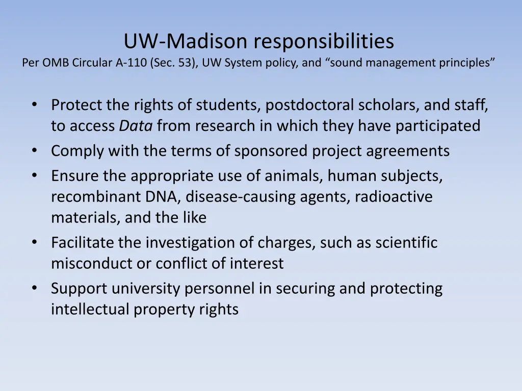 uw madison responsibilities per omb circular