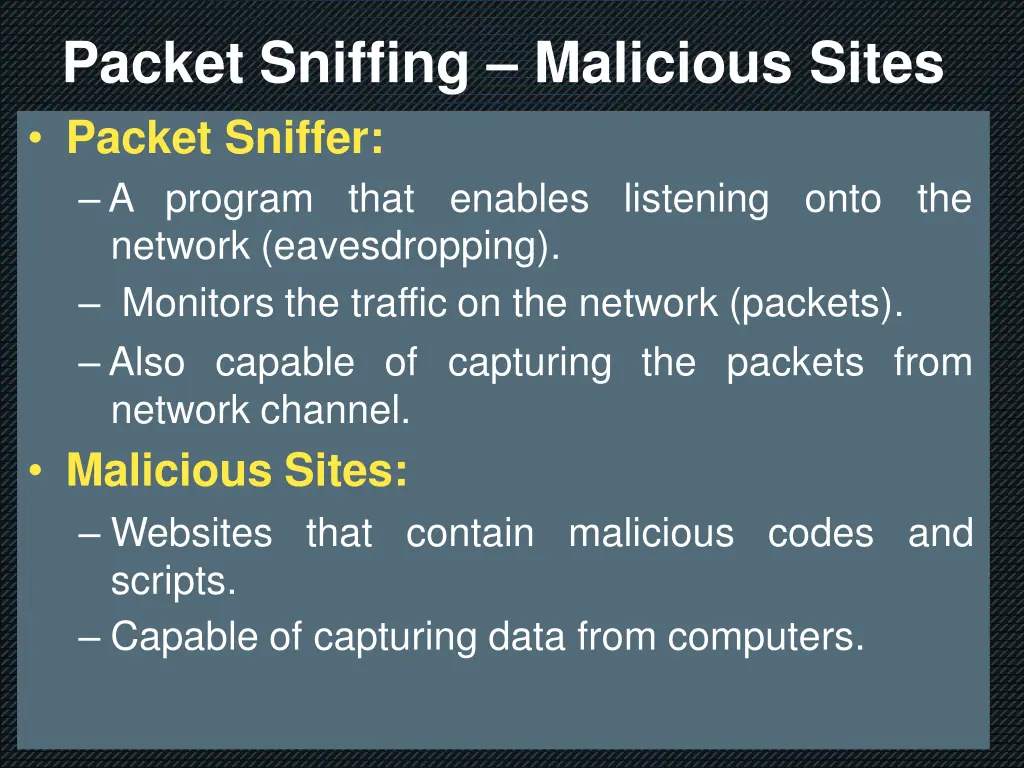 packet sniffing malicious sites packet sniffer