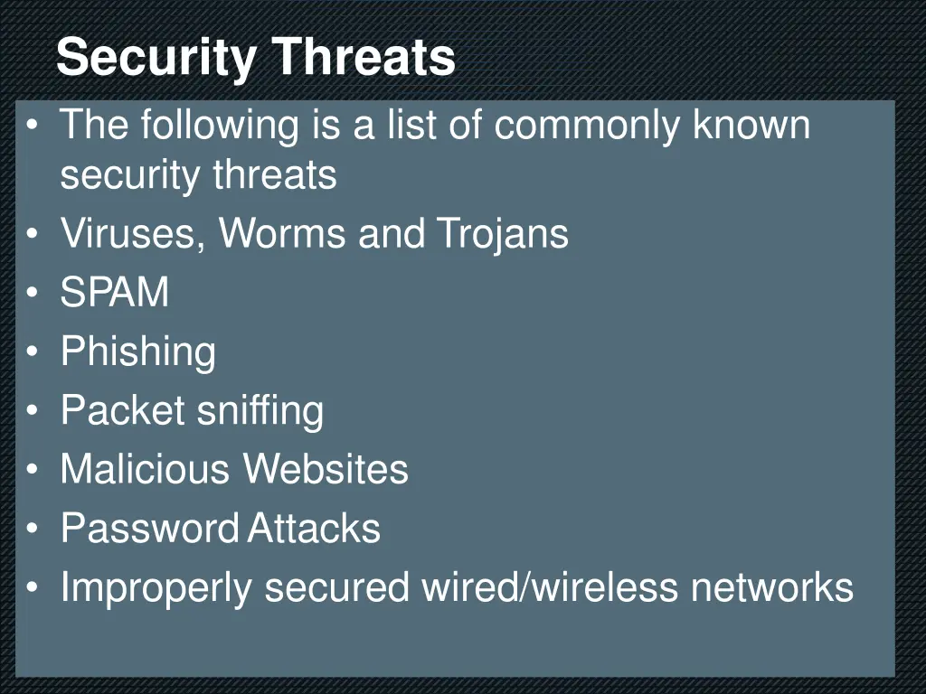 security threats the following is a list