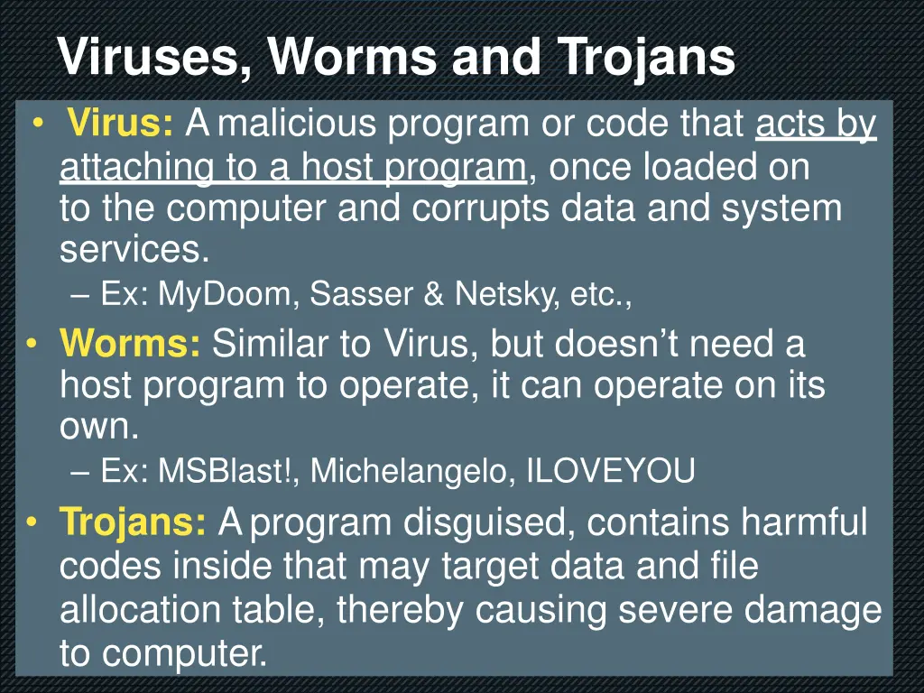 viruses worms and trojans virus amalicious