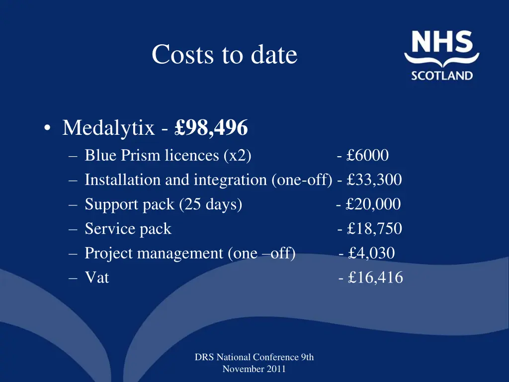 costs to date