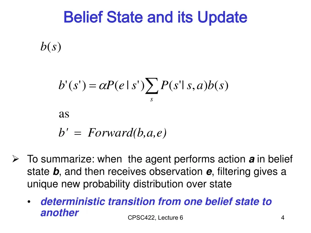 belief state belief state and its update