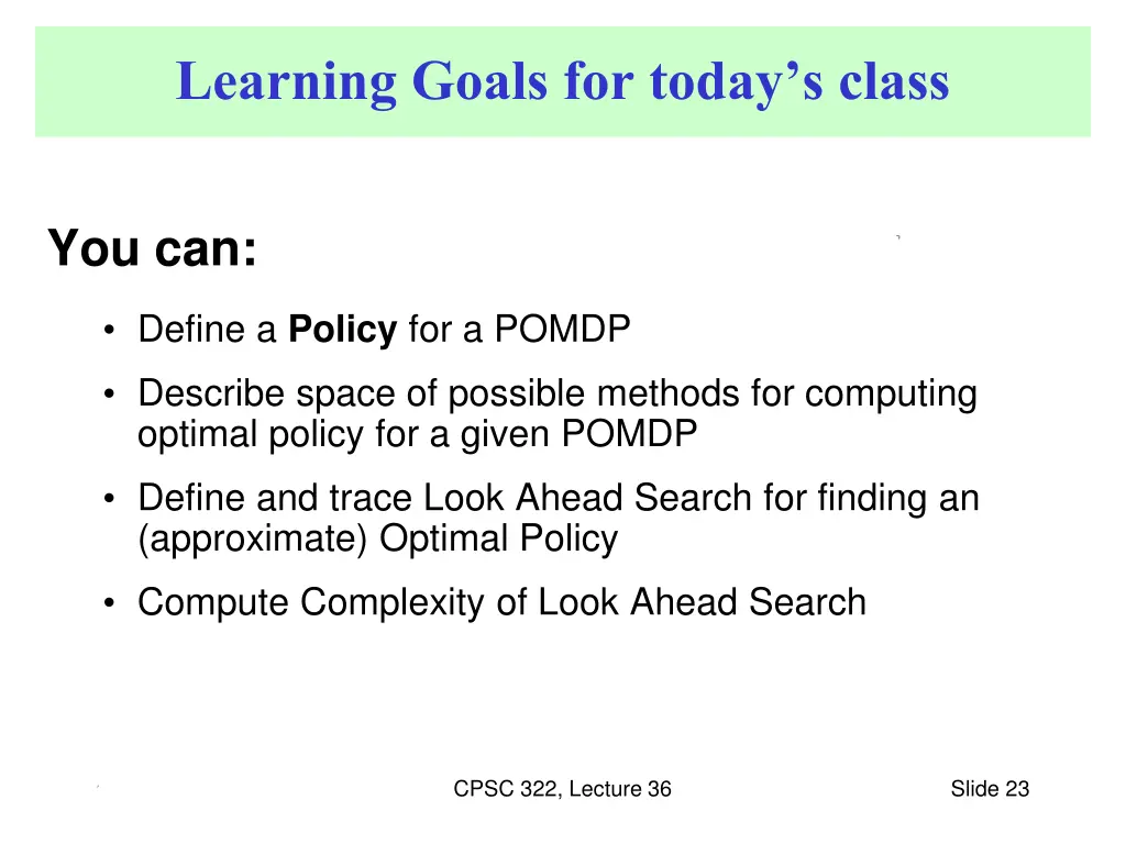 learning goals for today s class