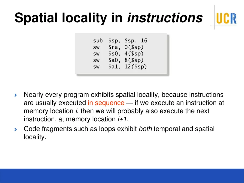 spatial locality in instructions
