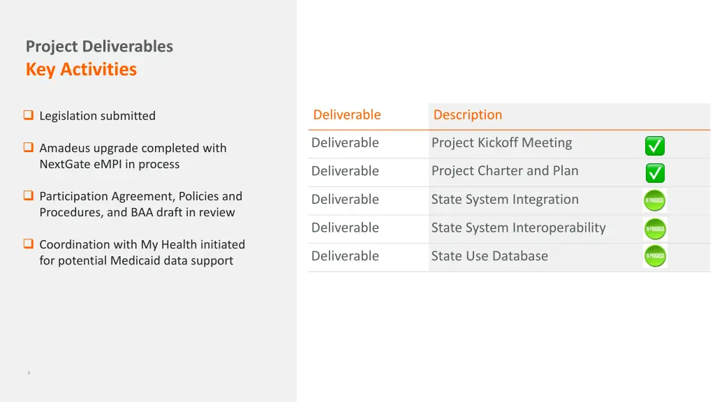 project deliverables key activities
