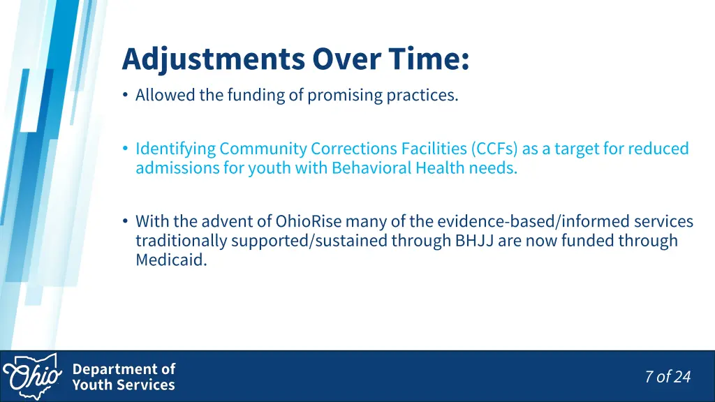 adjustments over time allowed the funding