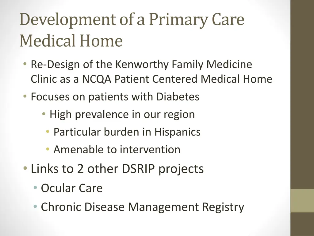 development of a primary care medical home