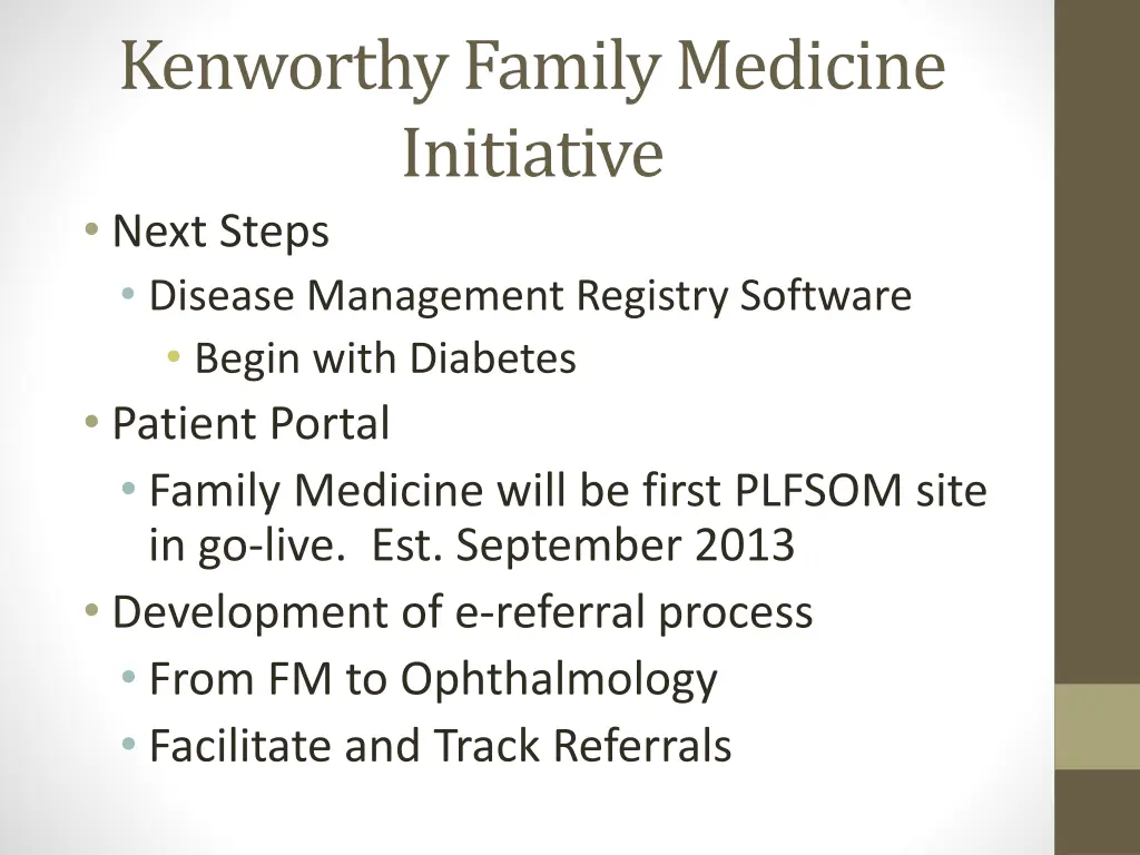 kenworthy family medicine initiative next steps
