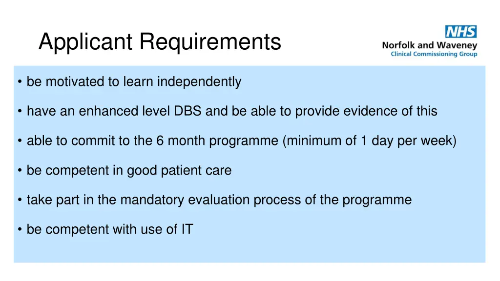 applicant requirements