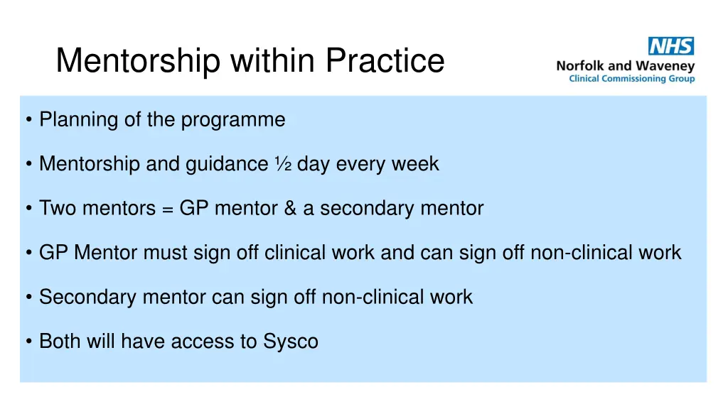 mentorship within practice