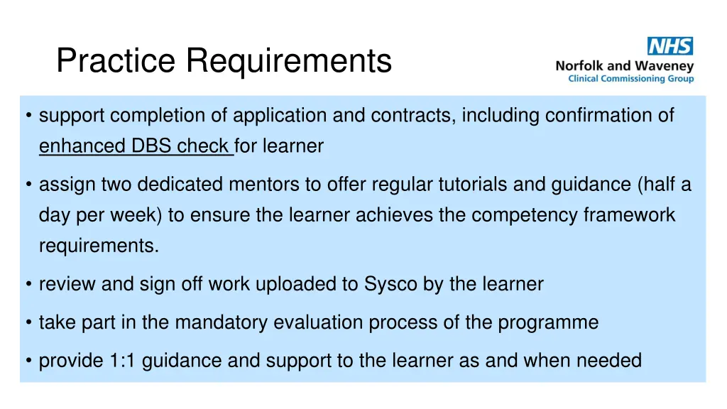 practice requirements