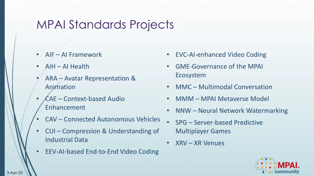 mpai standards projects