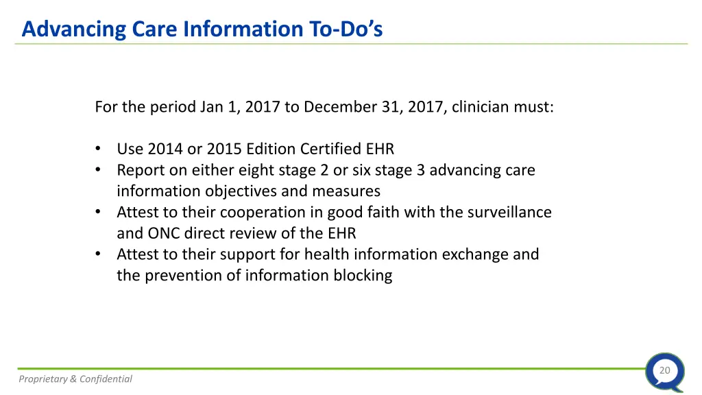 advancing care information to do s
