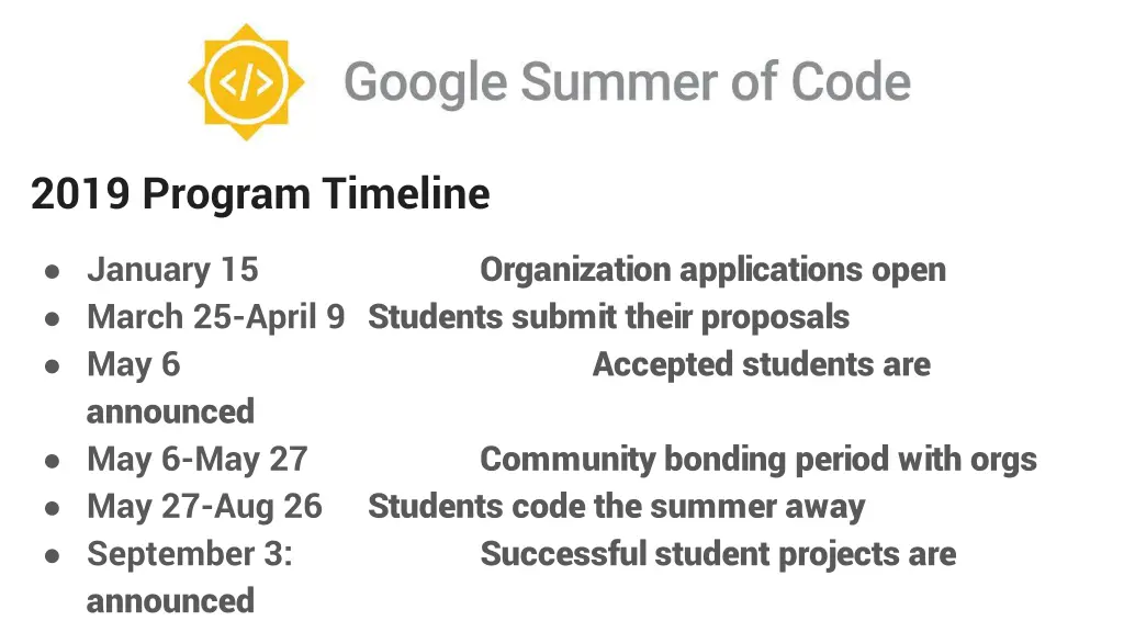 2019 program timeline