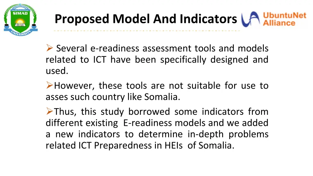 proposed model and indicators