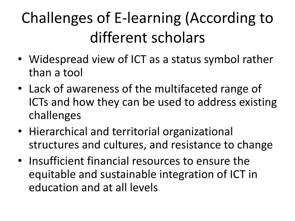 challenges of e learning according to different 1