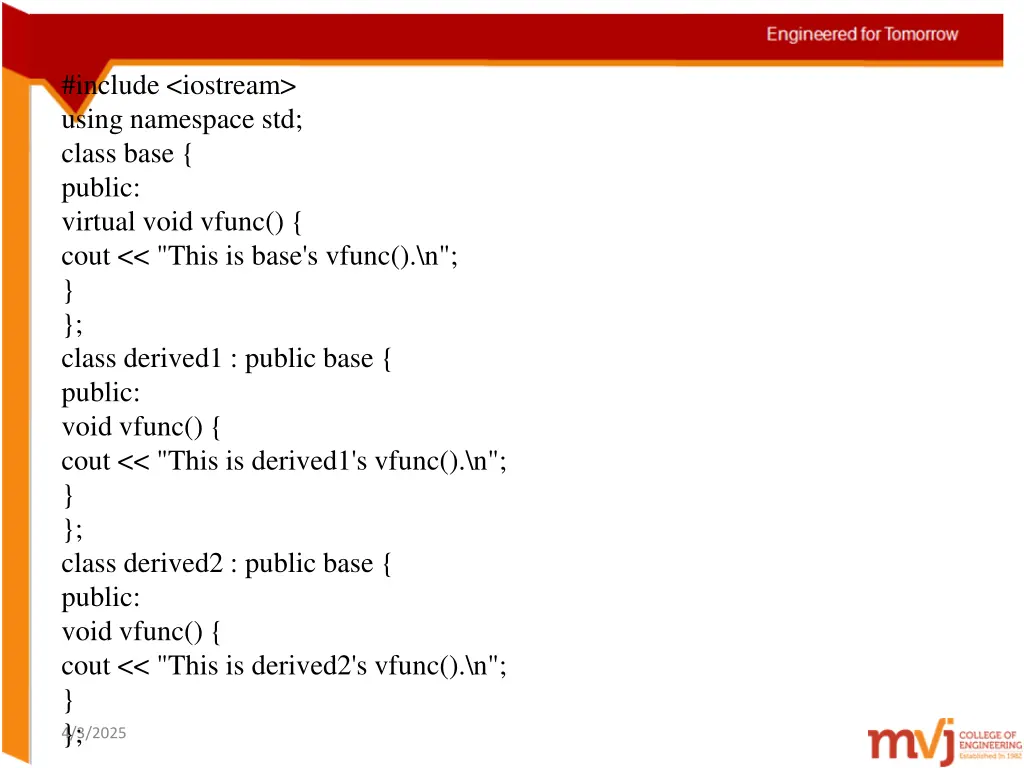 include iostream using namespace std class base