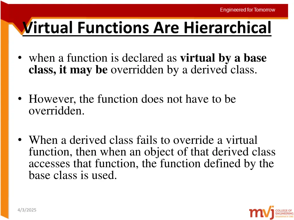 virtual functions are hierarchical