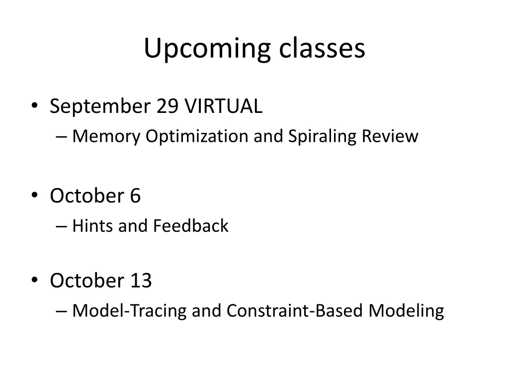 upcoming classes