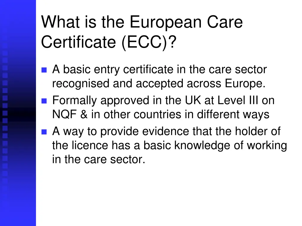 what is the european care certificate ecc